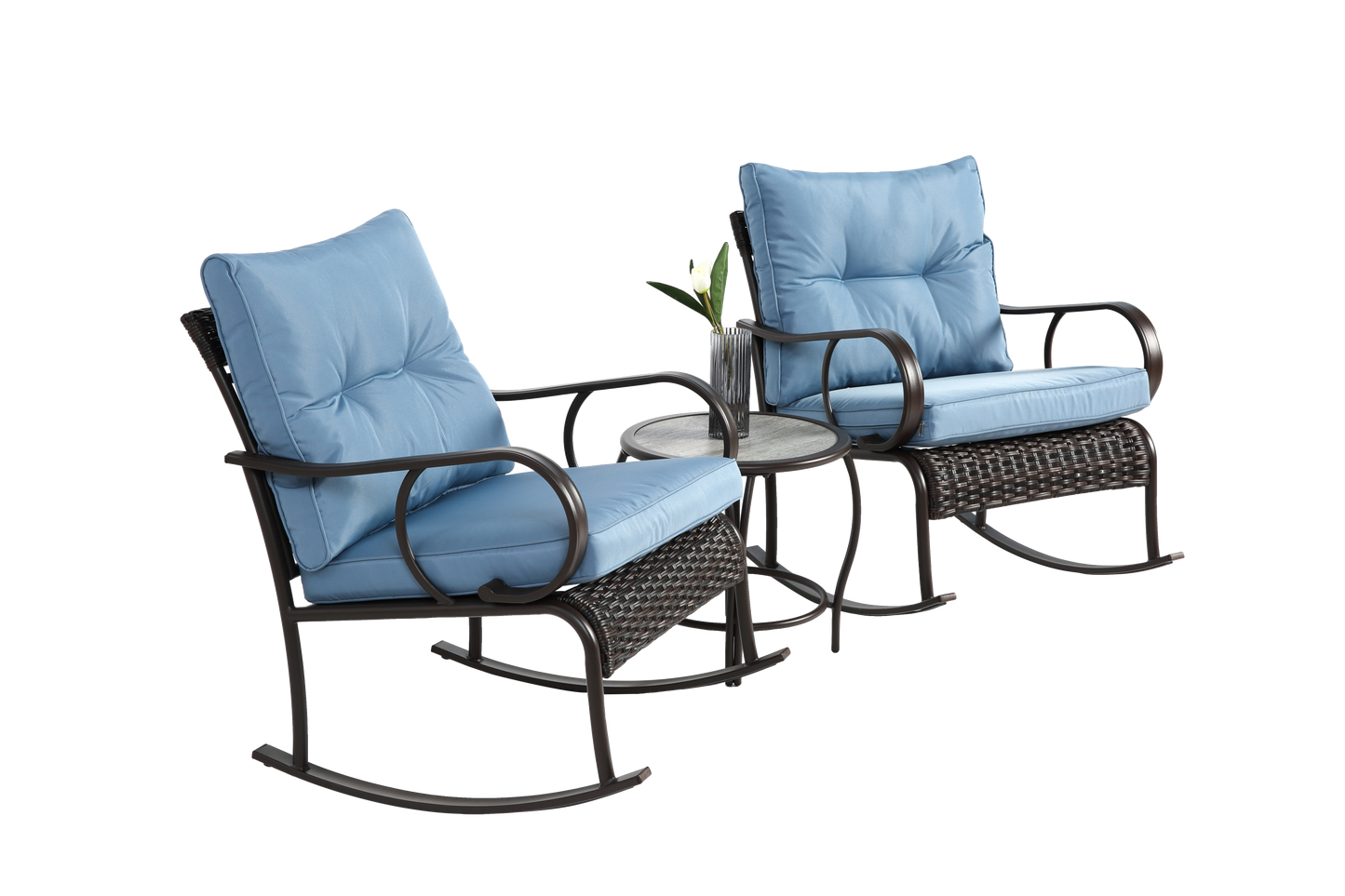 3 Pieces Patio Furniture Set Rocking Bistro Set Outdoor Rattan Conversation with Coffee Table for Garden Balcony Backyard Poolside
