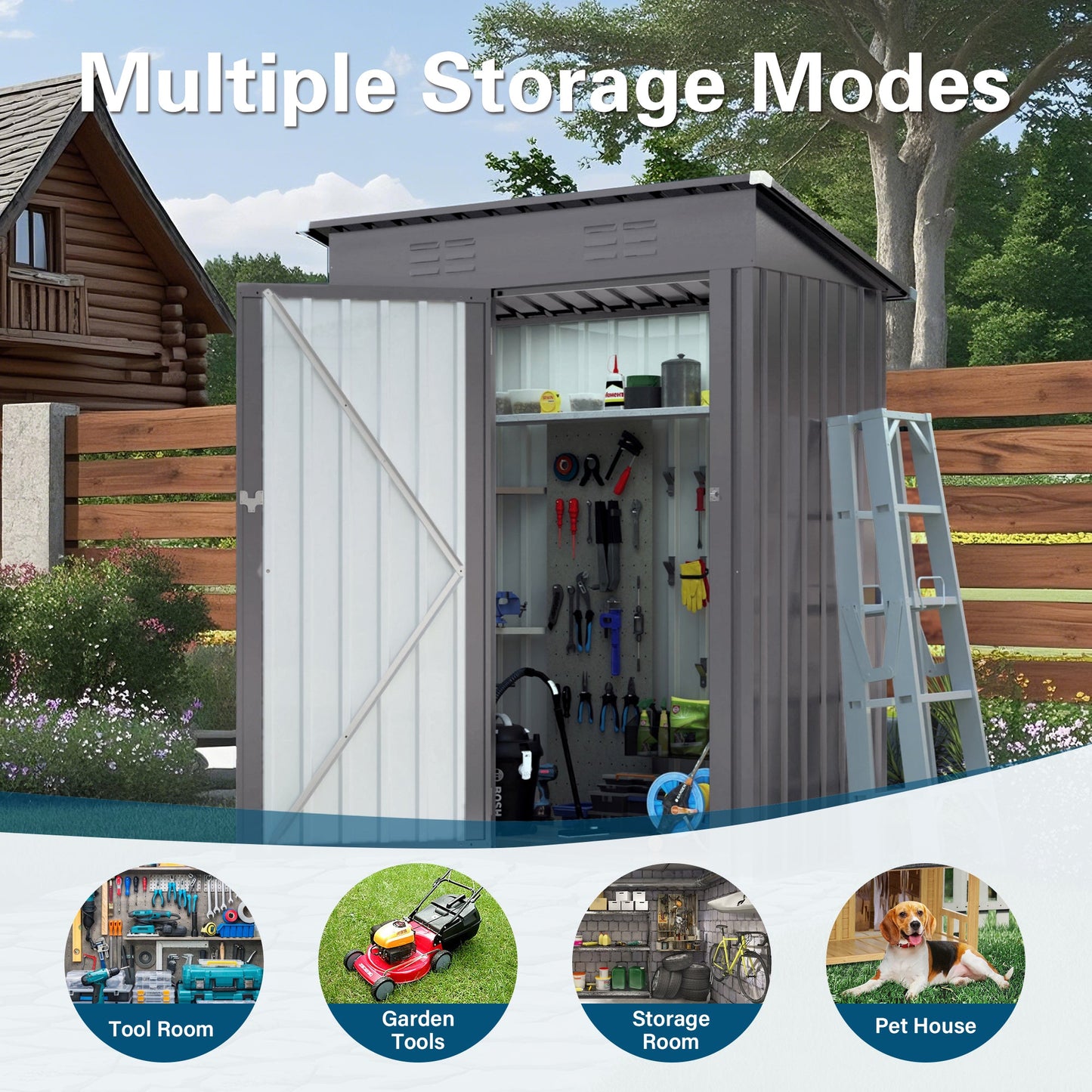 5x3 FT Durable Metal Shed Outdoor Storage Shed with Pitched Roof and Lockable Door, Gray