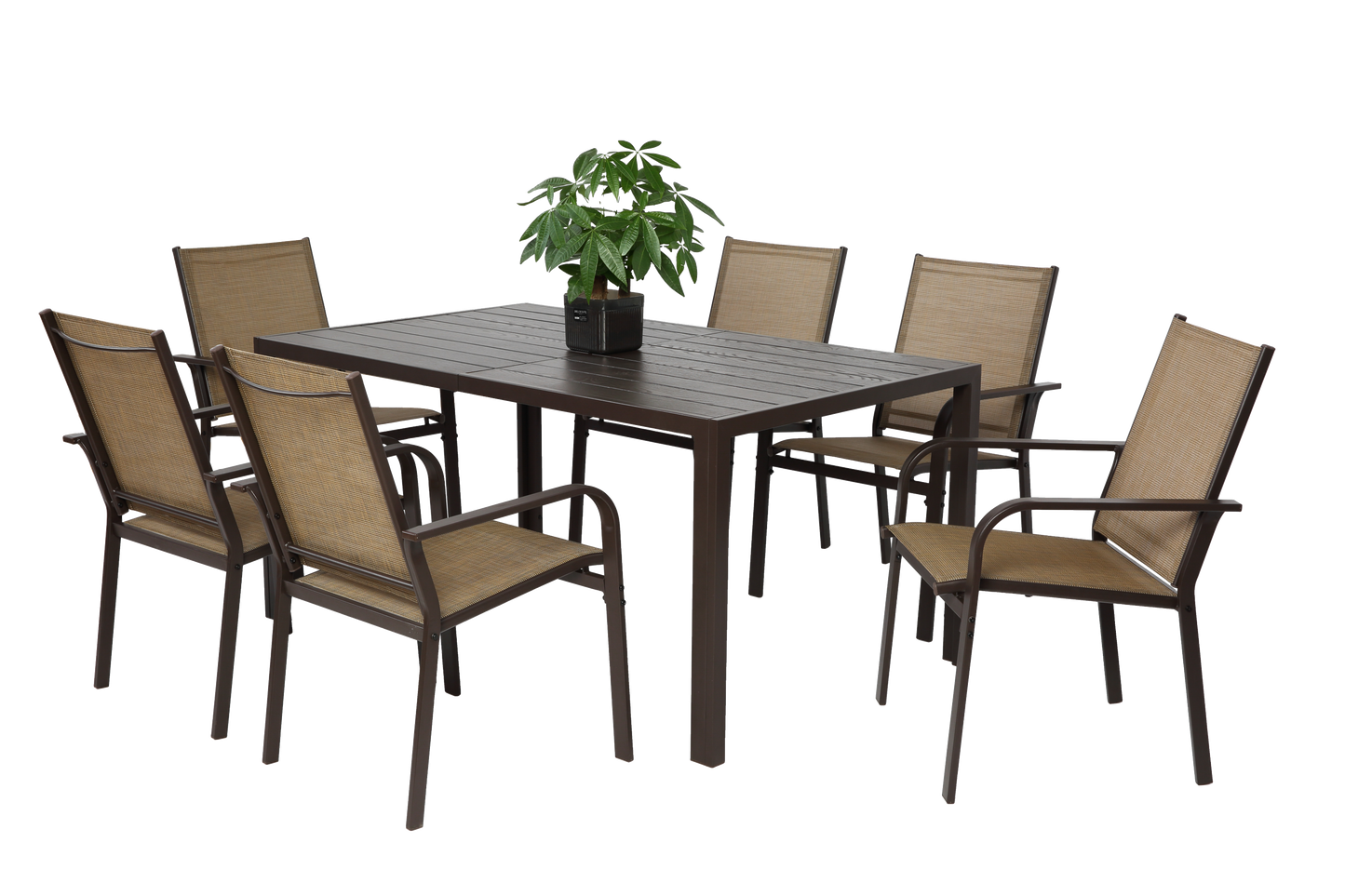 7 Pieces Patio Dining Set, Outdoor Furniture Table and 6 Textilene Chairs, Outdoor Furniture with Rectangular Table