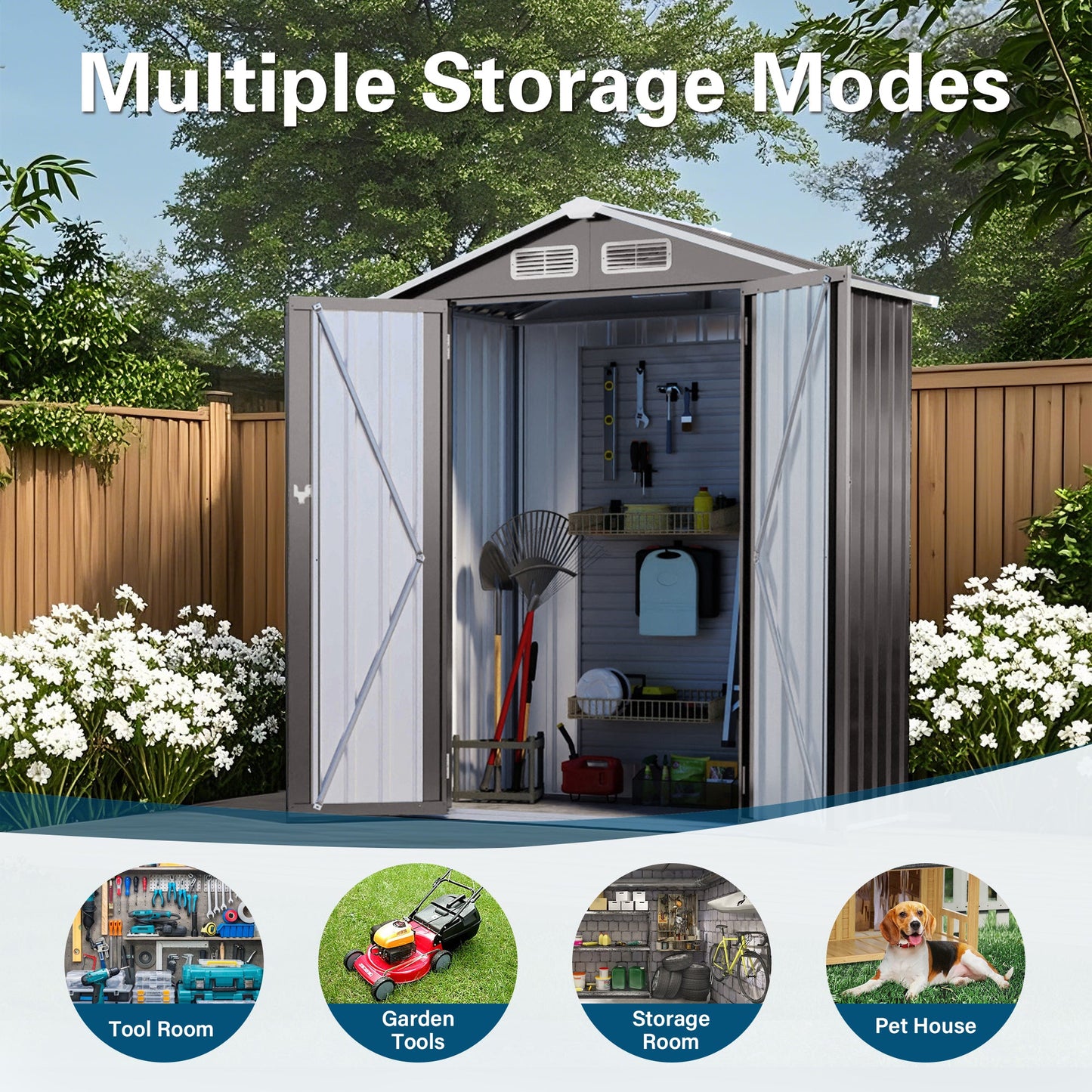 5X3 FT Compact Metal Outdoor Storage Shed with Pitched Roof, Lockable Door, Gray