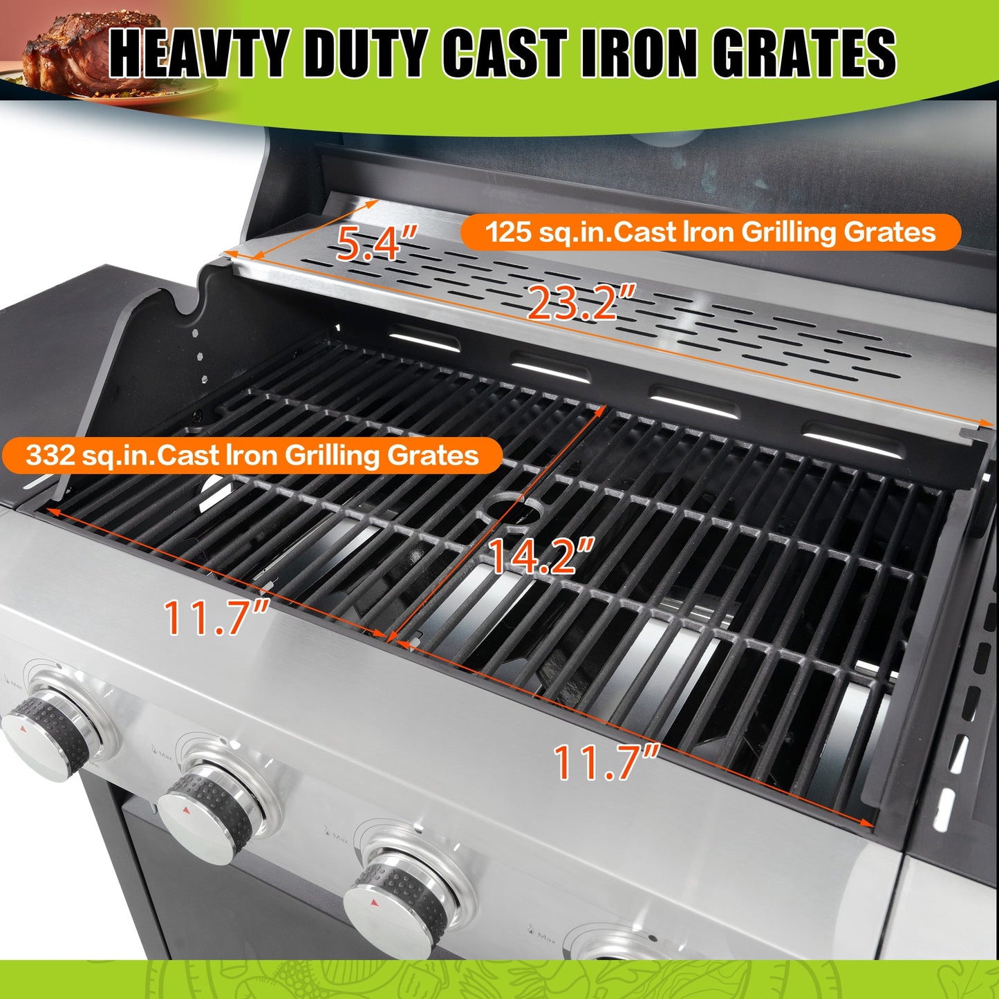 Propane Grill 4 Burner Barbecue Grill Stainless Steel Gas Grill with Side Burner, 46,500 BTU Outdoor Cooking, Patio, Garden Barbecue Grill, Black and Silver