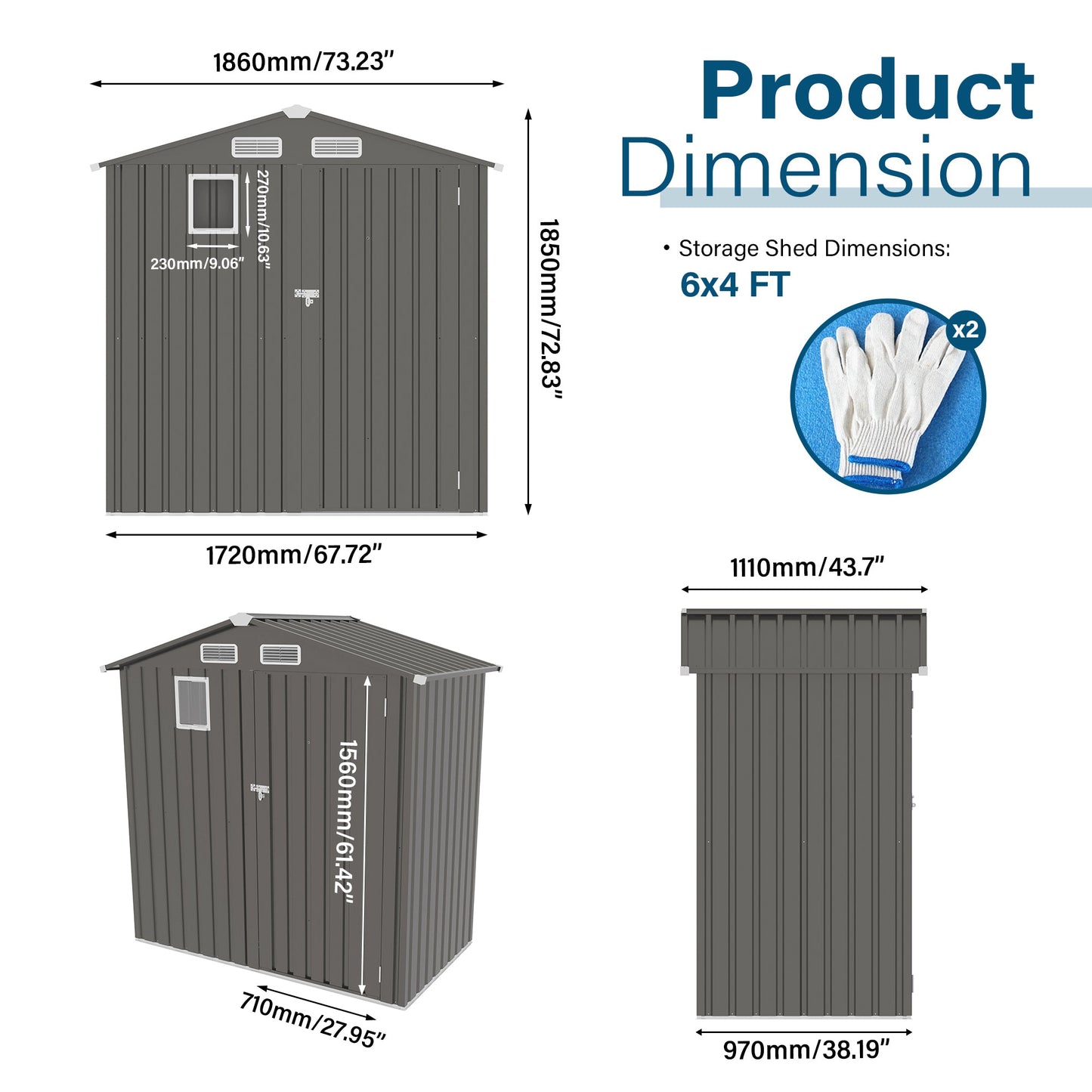 6X 3.5FT Metal Outdoor Storage Shed, Tool Shed with Pitched Roof Watertight with Positive Window and Lockable Door Compact Metal Tool Room for Garden, Backyard, Patio, Sundries and Bike Storage, Gray