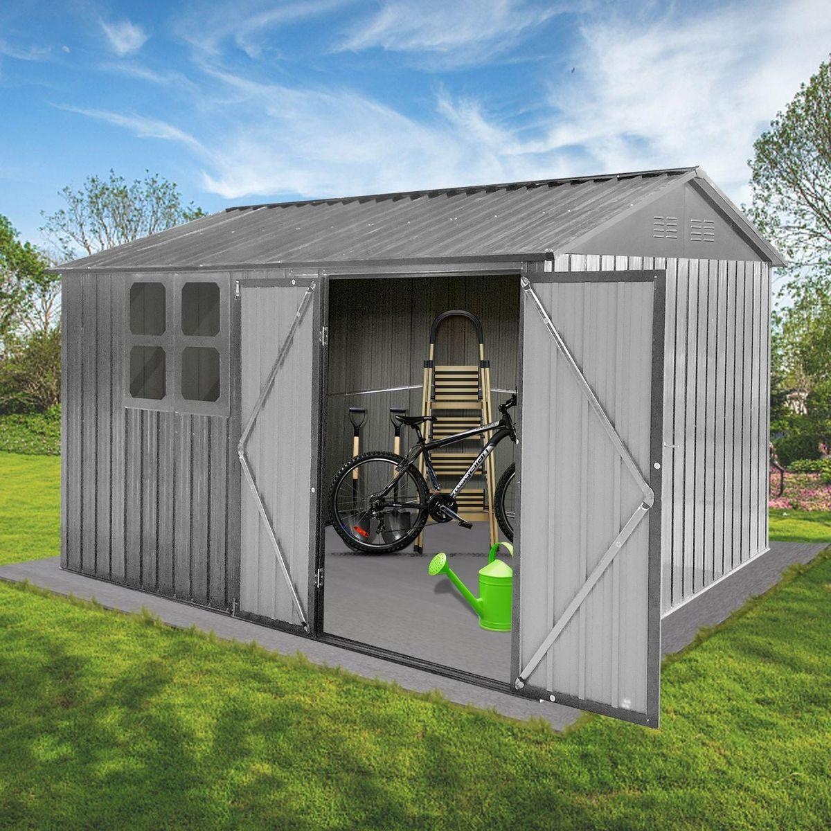 Metal garden sheds 10ftx8ft outdoor storage sheds Grey with window