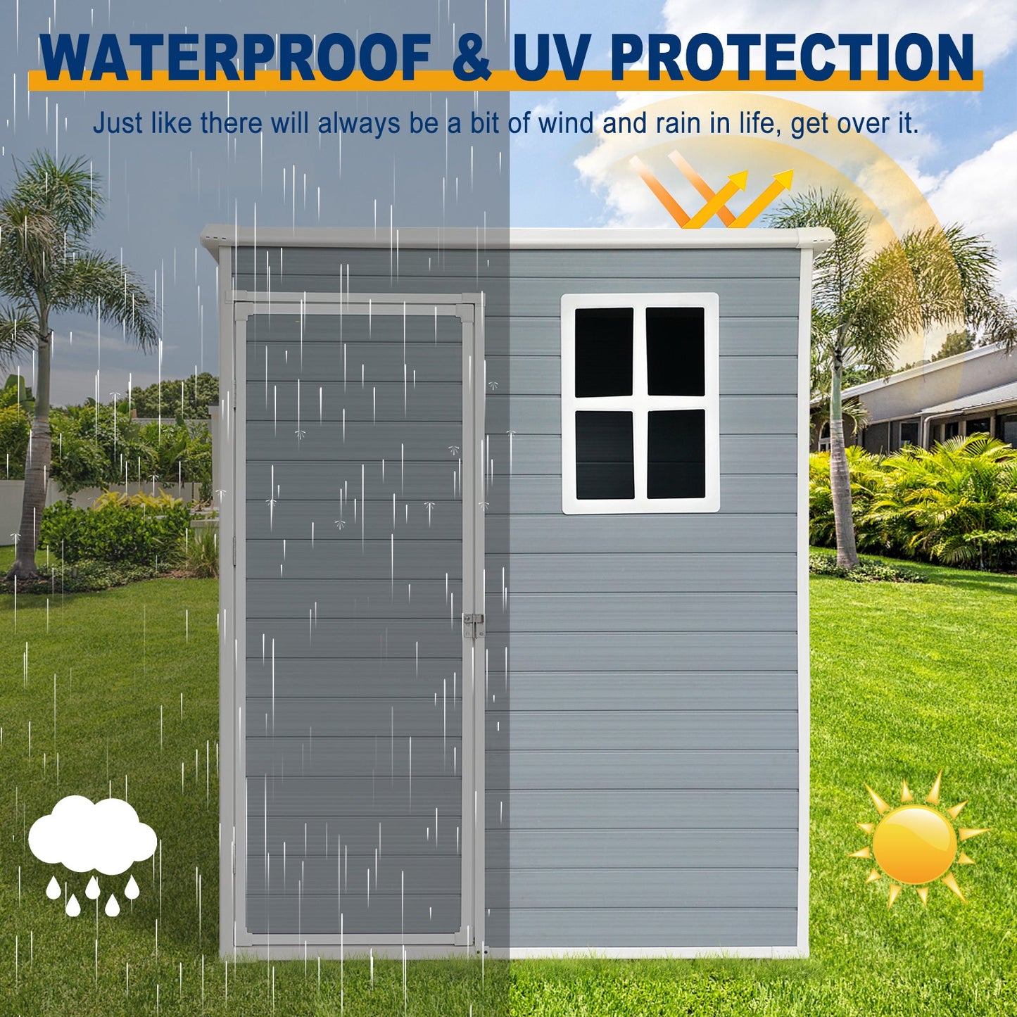 5ft x 3ft Resin Outdoor Storage Shed Plastic Garden Sheds with Floor and Lockable Door for Backyard, Lawn, Grey (W540S00019)