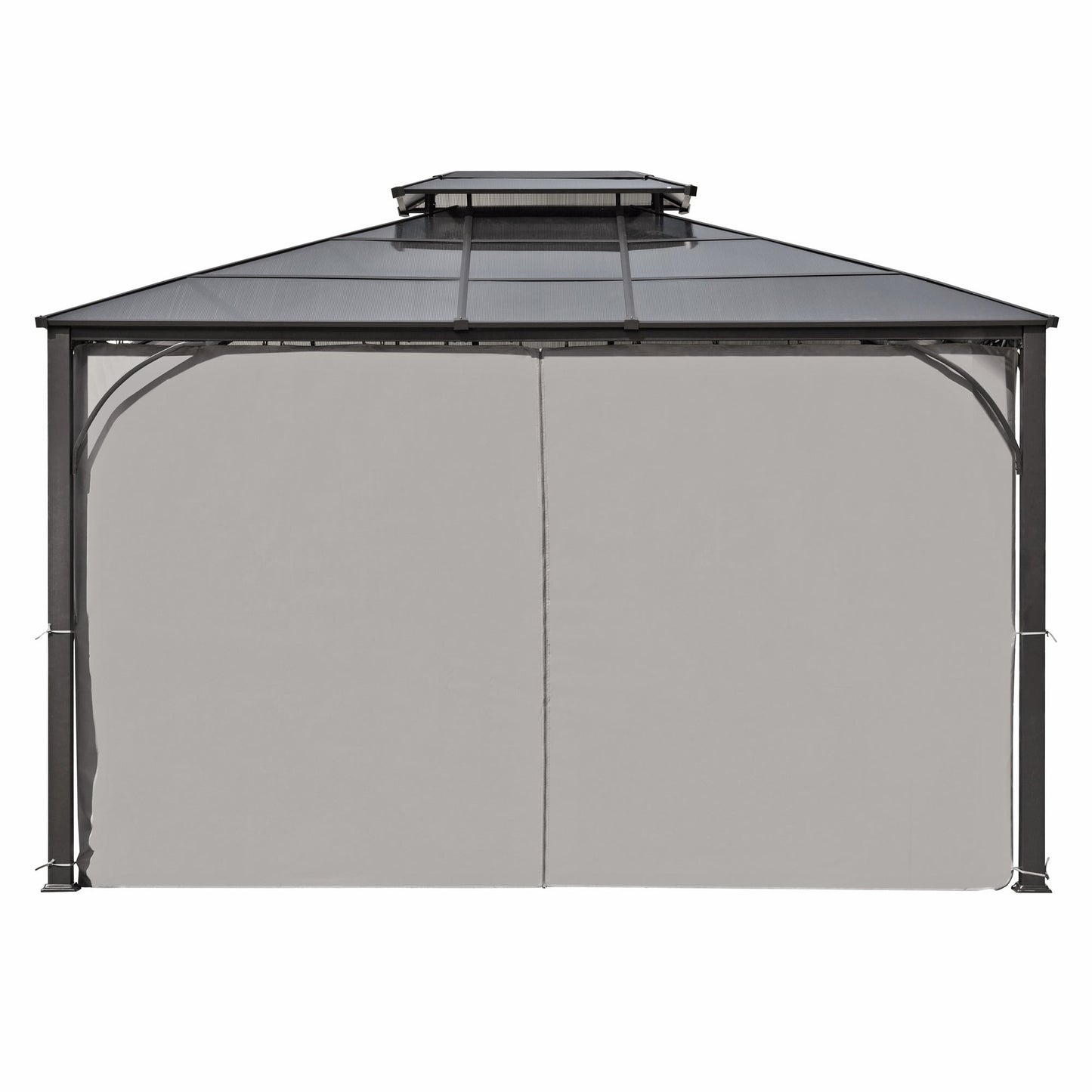 TREXM 10'x12' Hardtop Outdoor Gazebo, Heavy Duty Double Roof Patio Gazebo with Aluminum Frame, Double-Layer Side Walls Mosquito Netting & Privacy Curtains for Patio, Garden, Backyard (Grey)