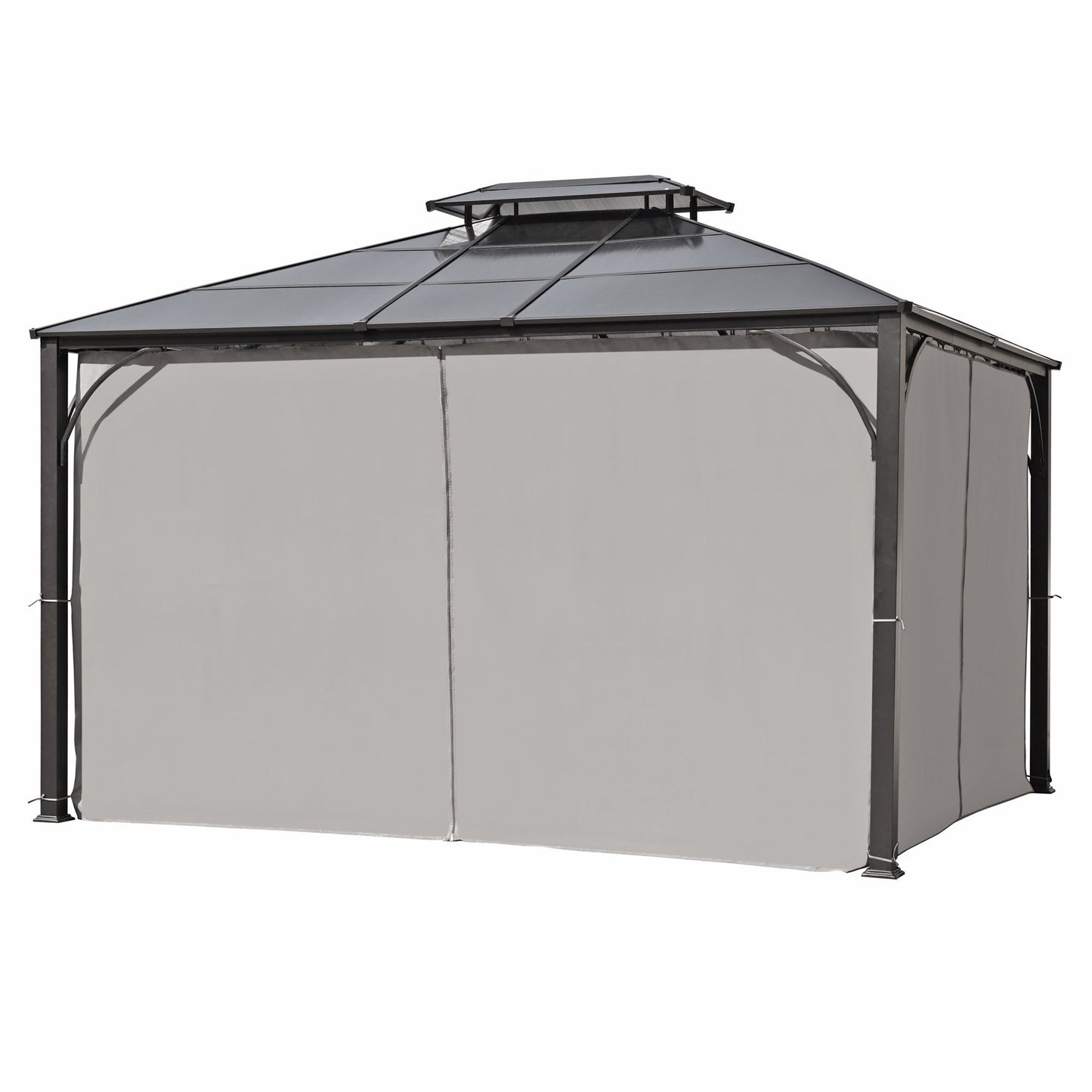 TREXM 10'x12' Hardtop Outdoor Gazebo, Heavy Duty Double Roof Patio Gazebo with Aluminum Frame, Double-Layer Side Walls Mosquito Netting & Privacy Curtains for Patio, Garden, Backyard (Grey)