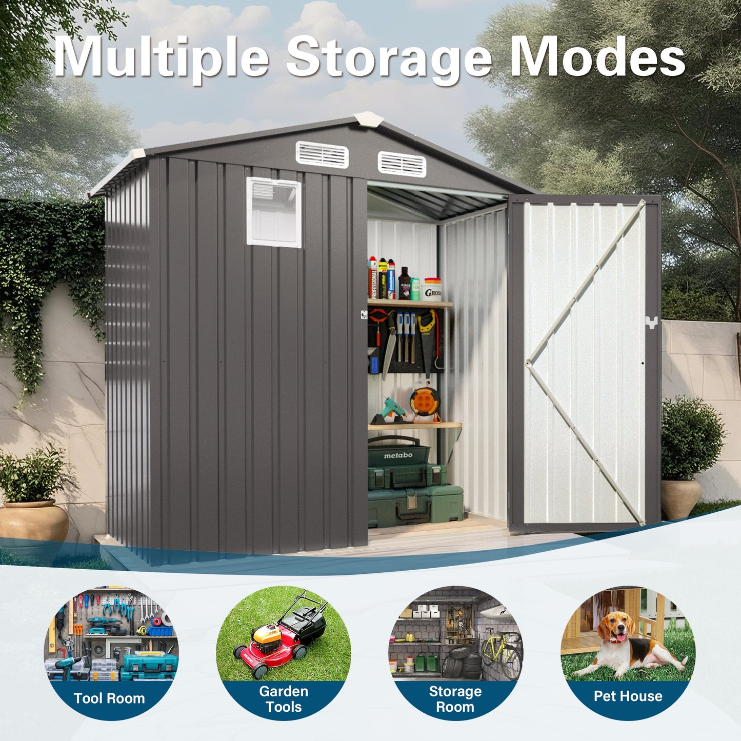 6X 3.5FT Metal Outdoor Storage Shed, Tool Shed with Pitched Roof Watertight with Positive Window and Lockable Door Compact Metal Tool Room for Garden, Backyard, Patio, Sundries and Bike Storage, Gray