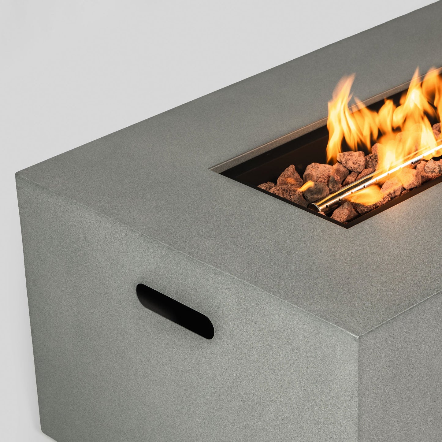 42' Propane Gas Fire Pit Table, 50000 BTU Rectangular Steel Fire Pit with Glass Wind Guard for Outside Patio Deck Garden Courtyard -Gray