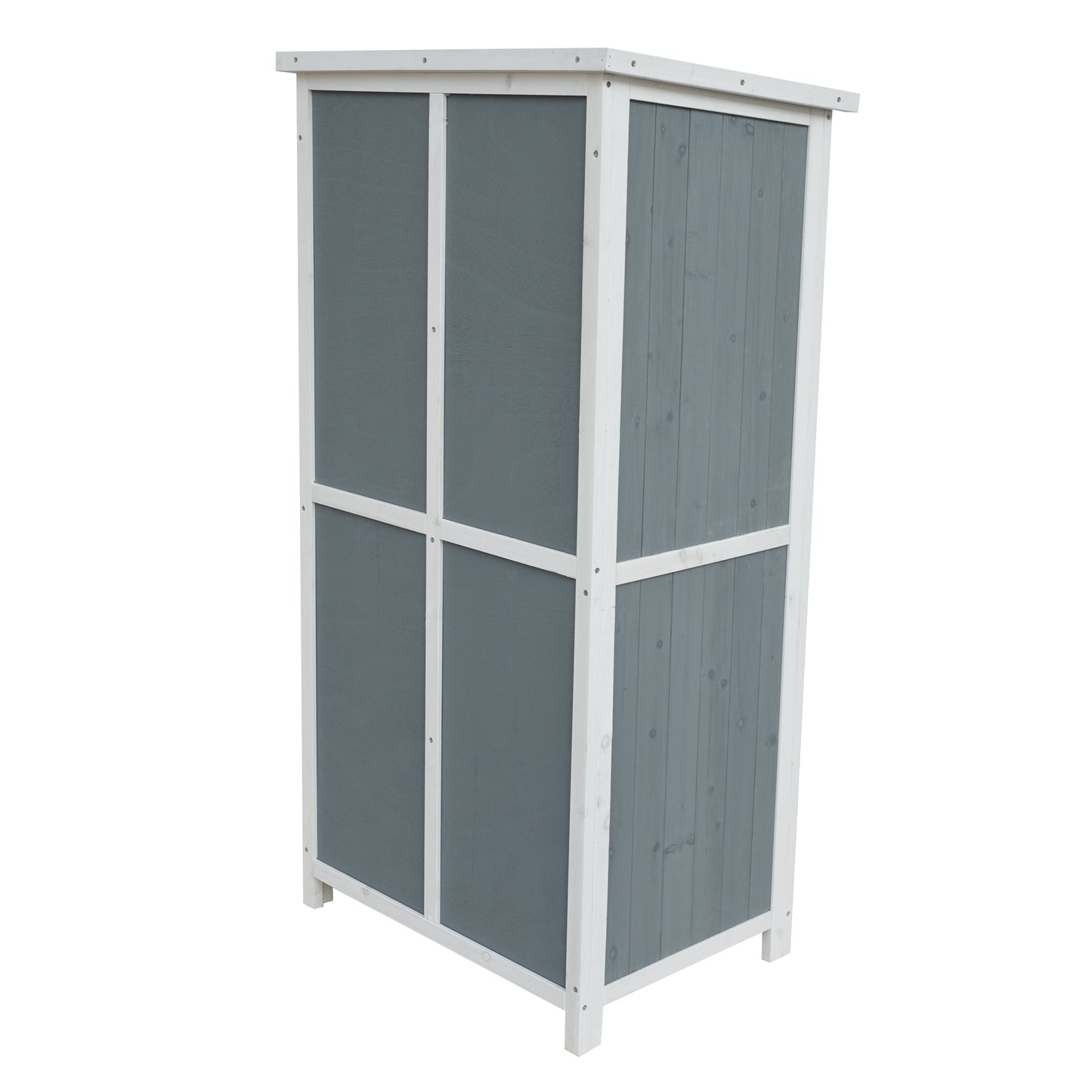 54' Two-Tone Storage Shed - Gray & White Design with Sloped Roof & 5 Customizable Compartments