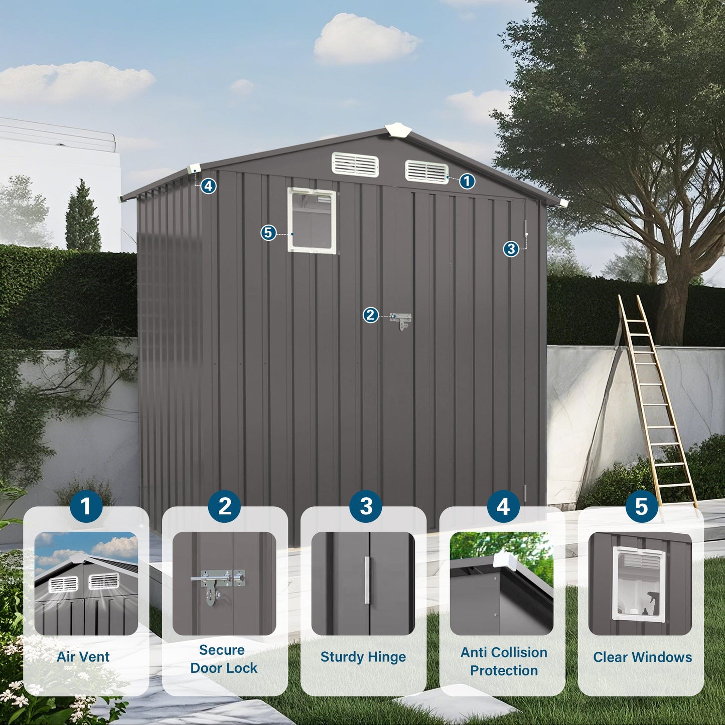 6X 3.5FT Metal Outdoor Storage Shed, Tool Shed with Pitched Roof Watertight with Positive Window and Lockable Door Compact Metal Tool Room for Garden, Backyard, Patio, Sundries and Bike Storage, Gray