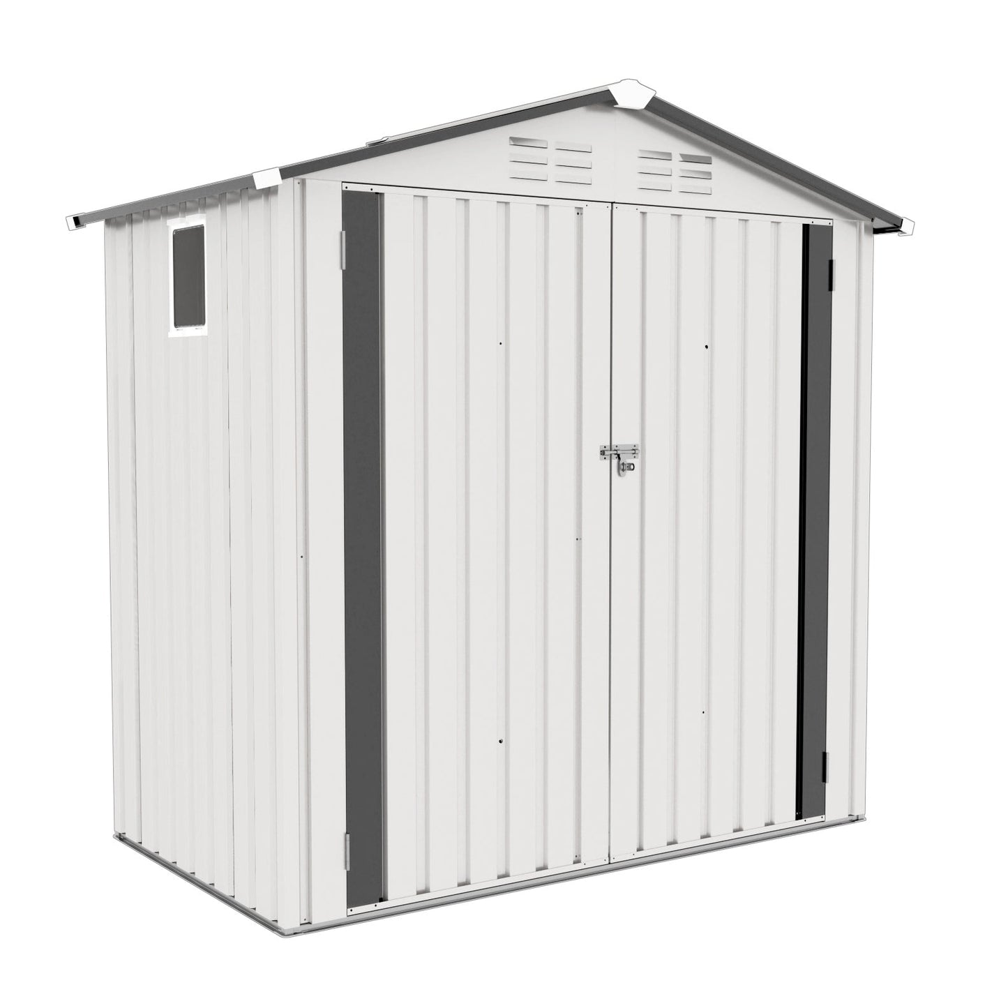 6X3.5FT Metal Storage Shed,Tool Shed with Pitched Roof Watertight with Positive Window and Lockable Door Compact Tool Shed for Garden, Backyard,Patio,Sundries and Bike Storage, White+Gray