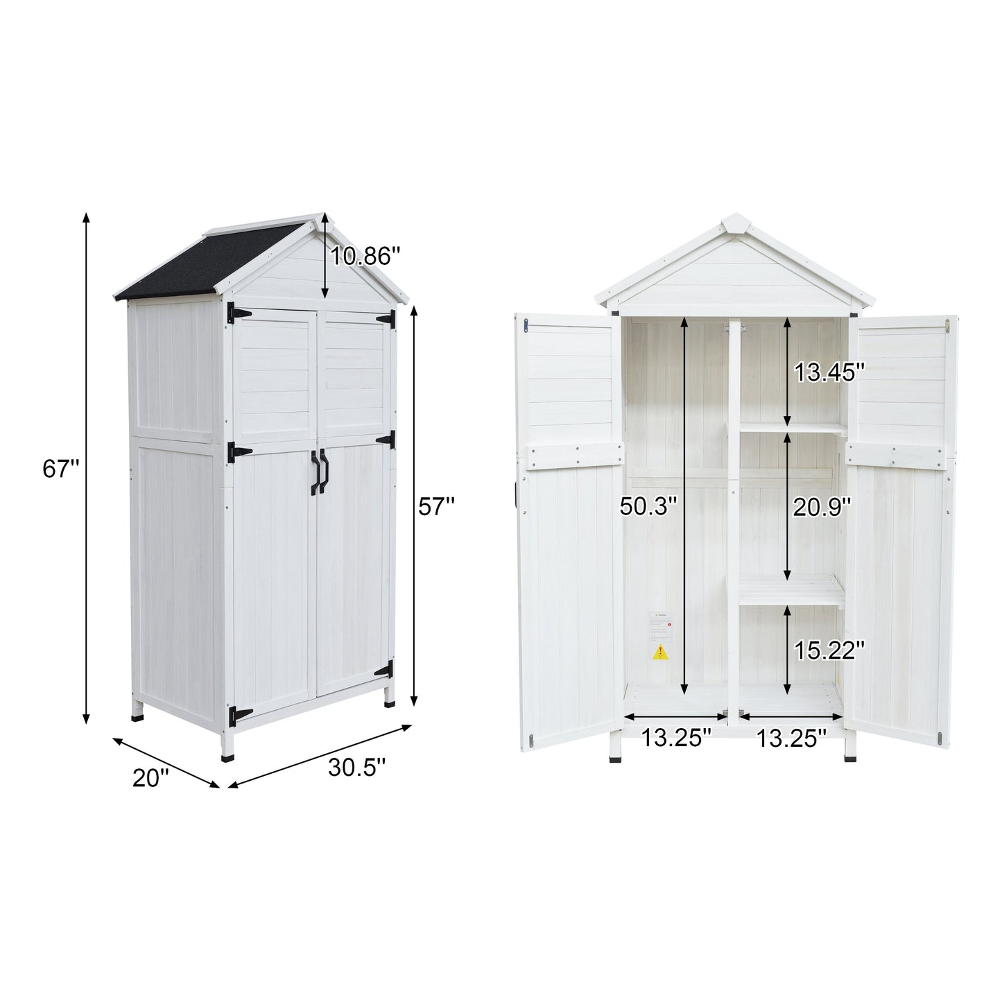 67' White Fir Wood Storage Shed with Double Doors