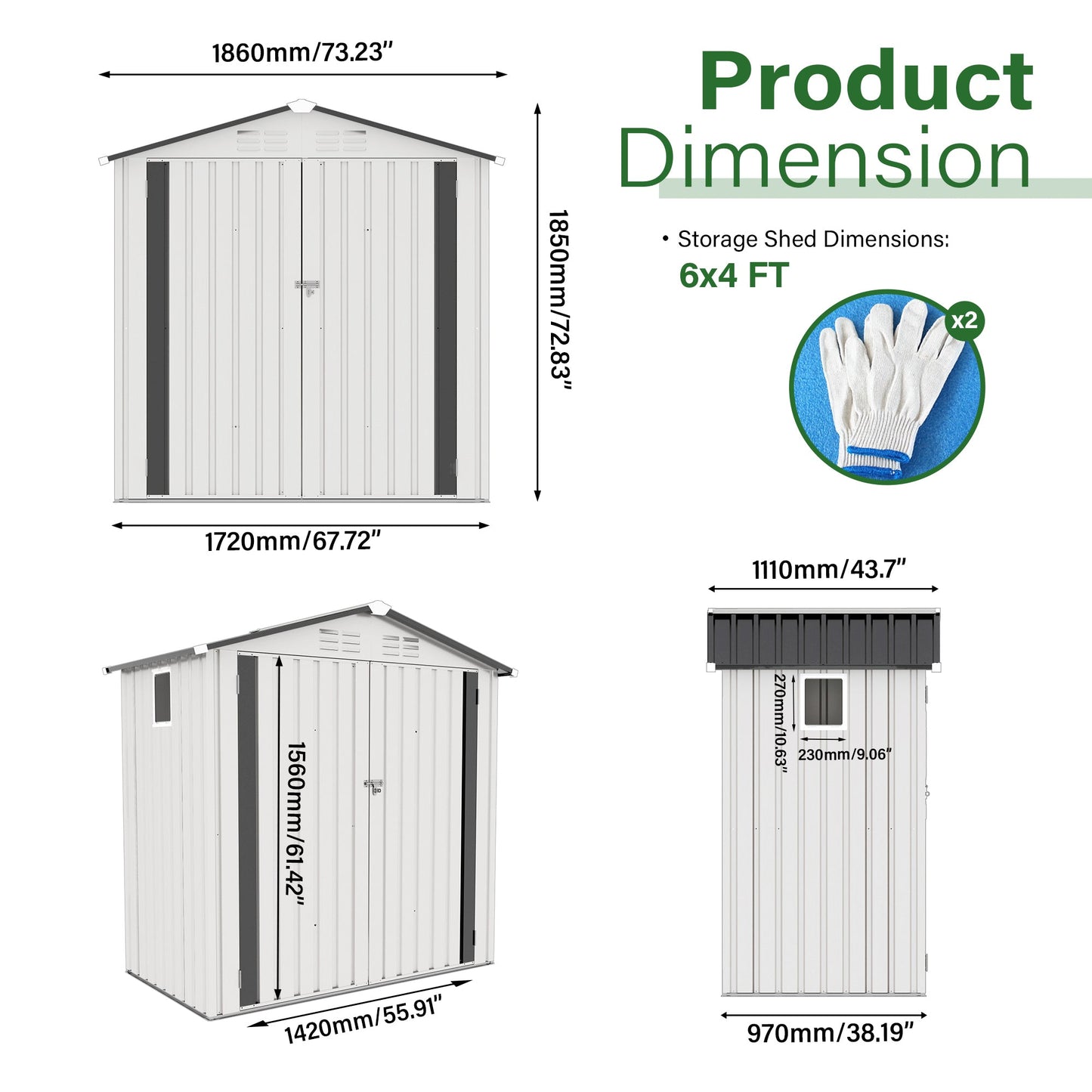 6X3.5FT Metal Storage Shed,Tool Shed with Pitched Roof Watertight with Positive Window and Lockable Door Compact Tool Shed for Garden, Backyard,Patio,Sundries and Bike Storage, White+Gray