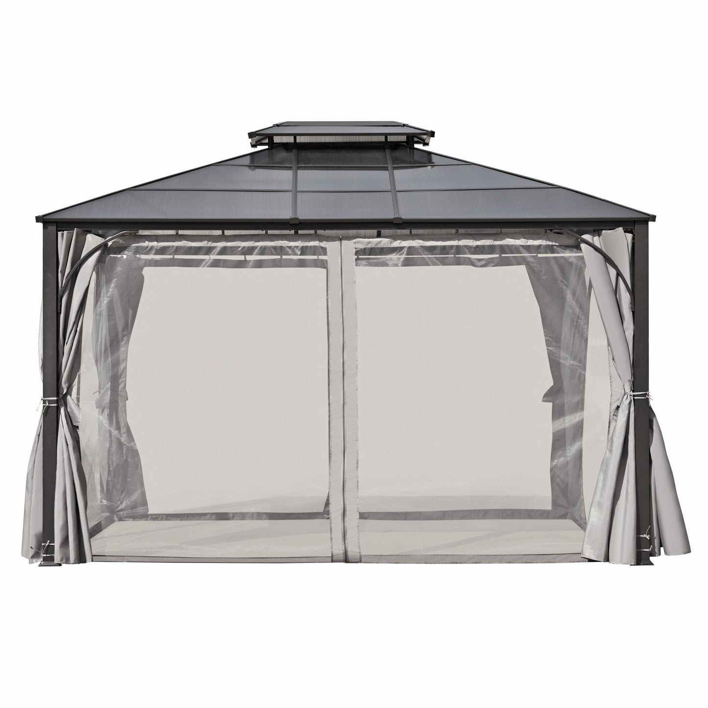 TREXM 10'x12' Hardtop Outdoor Gazebo, Heavy Duty Double Roof Patio Gazebo with Aluminum Frame, Double-Layer Side Walls Mosquito Netting & Privacy Curtains for Patio, Garden, Backyard (Grey)