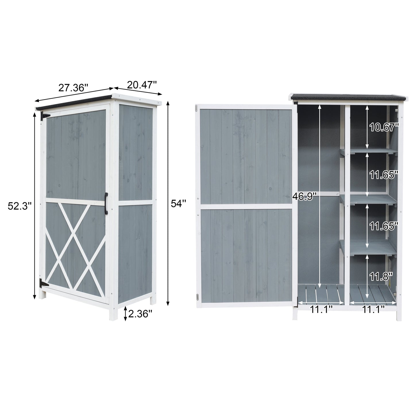 54' Two-Tone Storage Shed - Gray & White Design with Sloped Roof & 5 Customizable Compartments