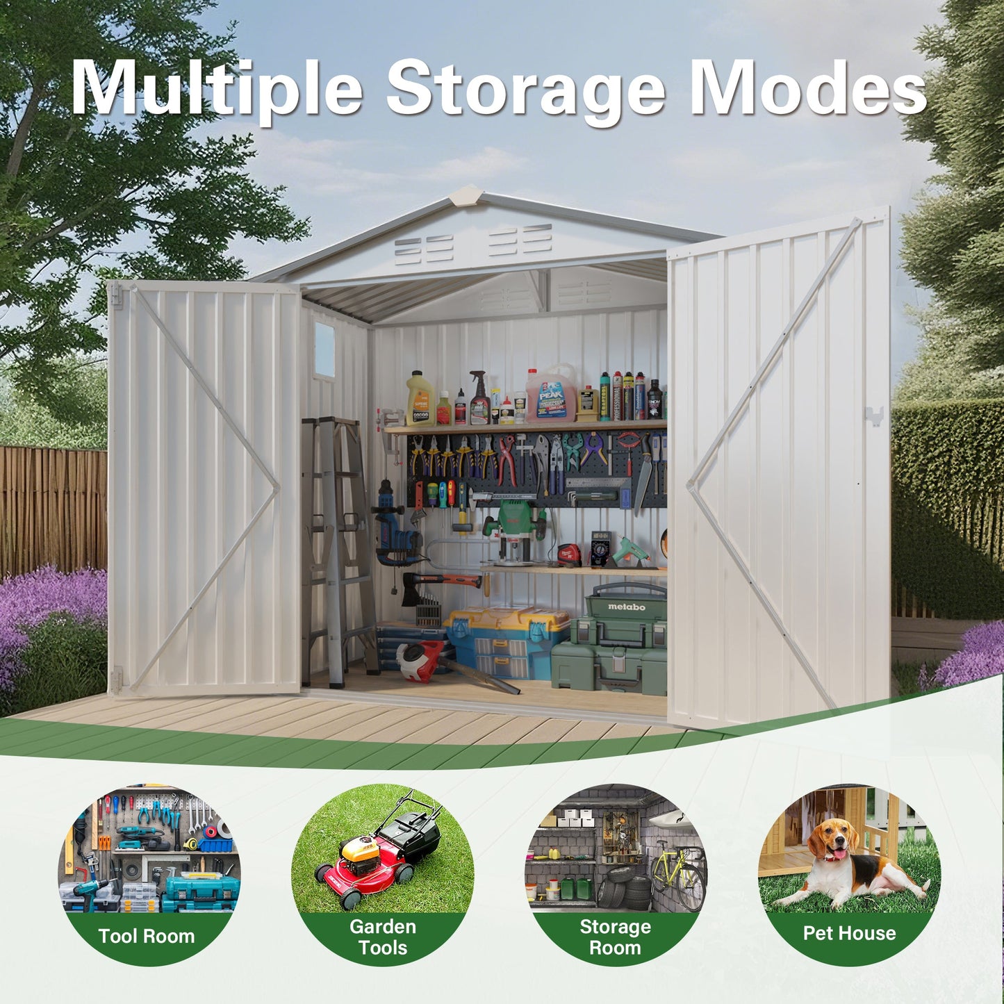 6X3.5FT Metal Storage Shed,Tool Shed with Pitched Roof Watertight with Positive Window and Lockable Door Compact Tool Shed for Garden, Backyard,Patio,Sundries and Bike Storage, White+Gray