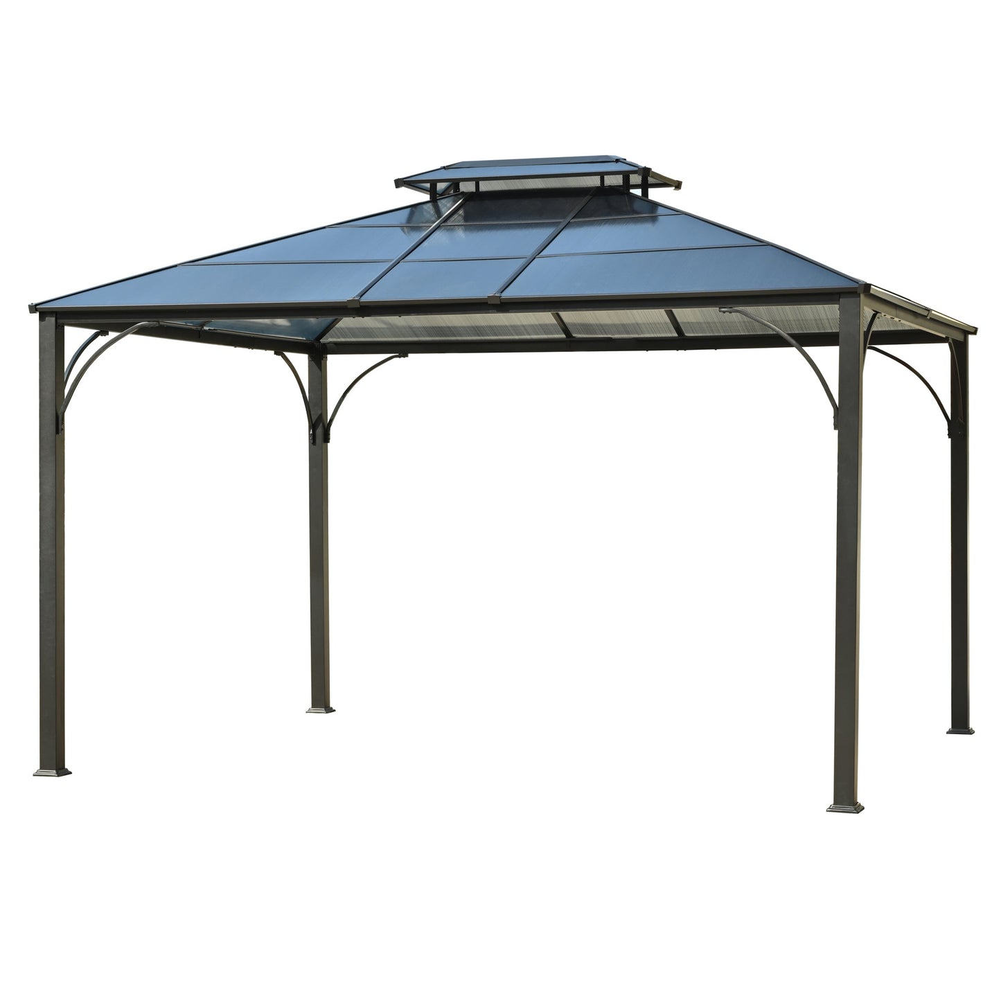 TREXM 10'x12' Hardtop Outdoor Gazebo, Heavy Duty Double Roof Patio Gazebo with Aluminum Frame, Double-Layer Side Walls Mosquito Netting & Privacy Curtains for Patio, Garden, Backyard (Grey)