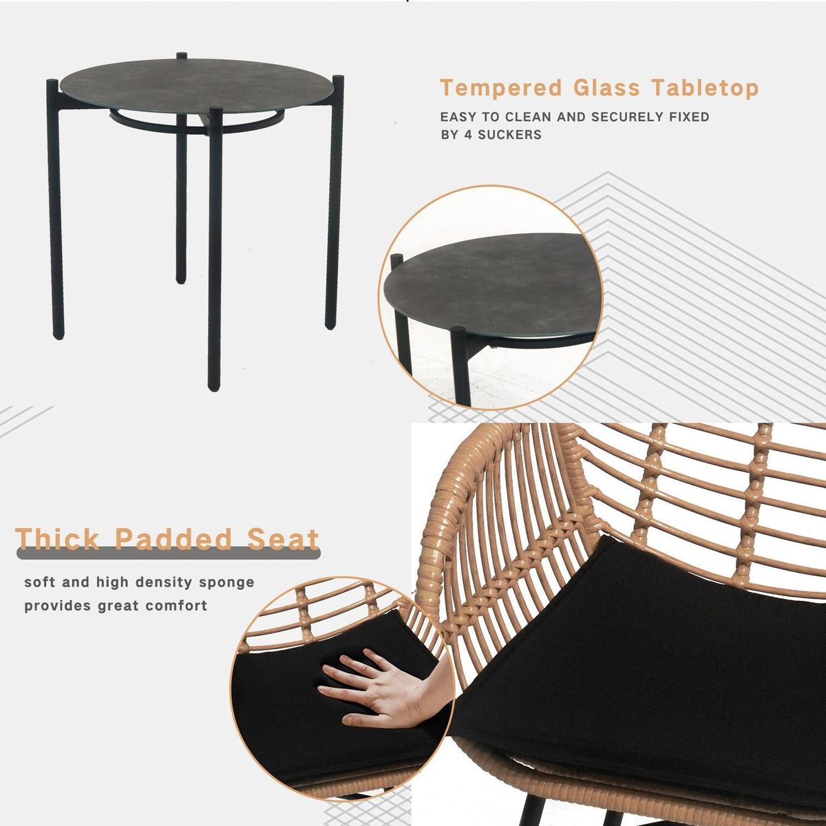 3 Pieces Of Luxury Outdoor Wicker Furniture - Patio Bistro Style Table And Chair Combination