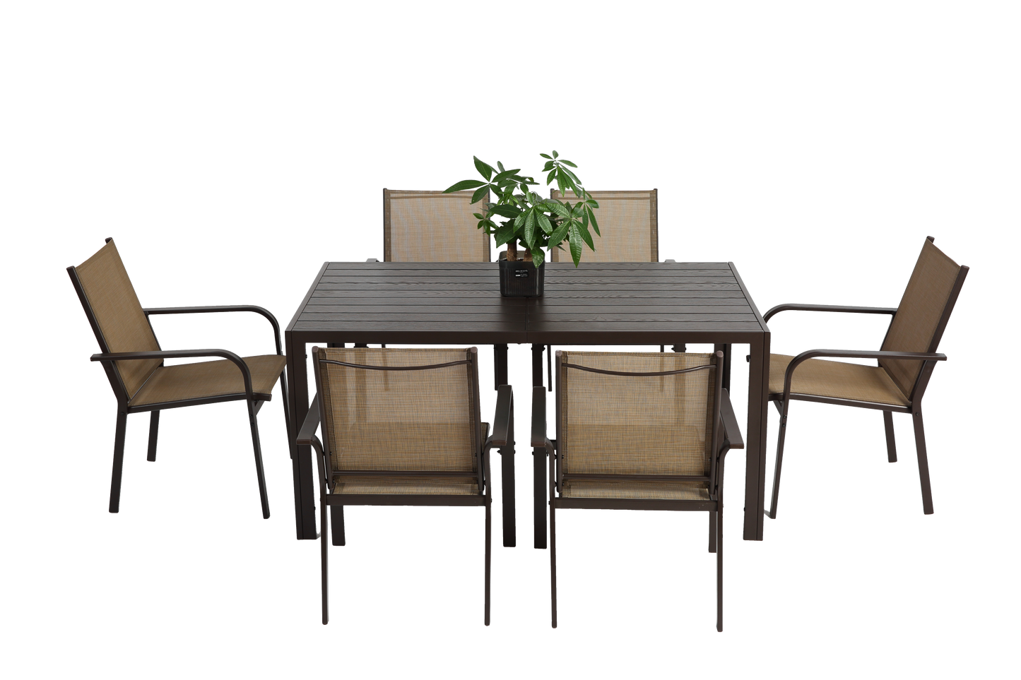 7 Pieces Patio Dining Set, Outdoor Furniture Table and 6 Textilene Chairs, Outdoor Furniture with Rectangular Table
