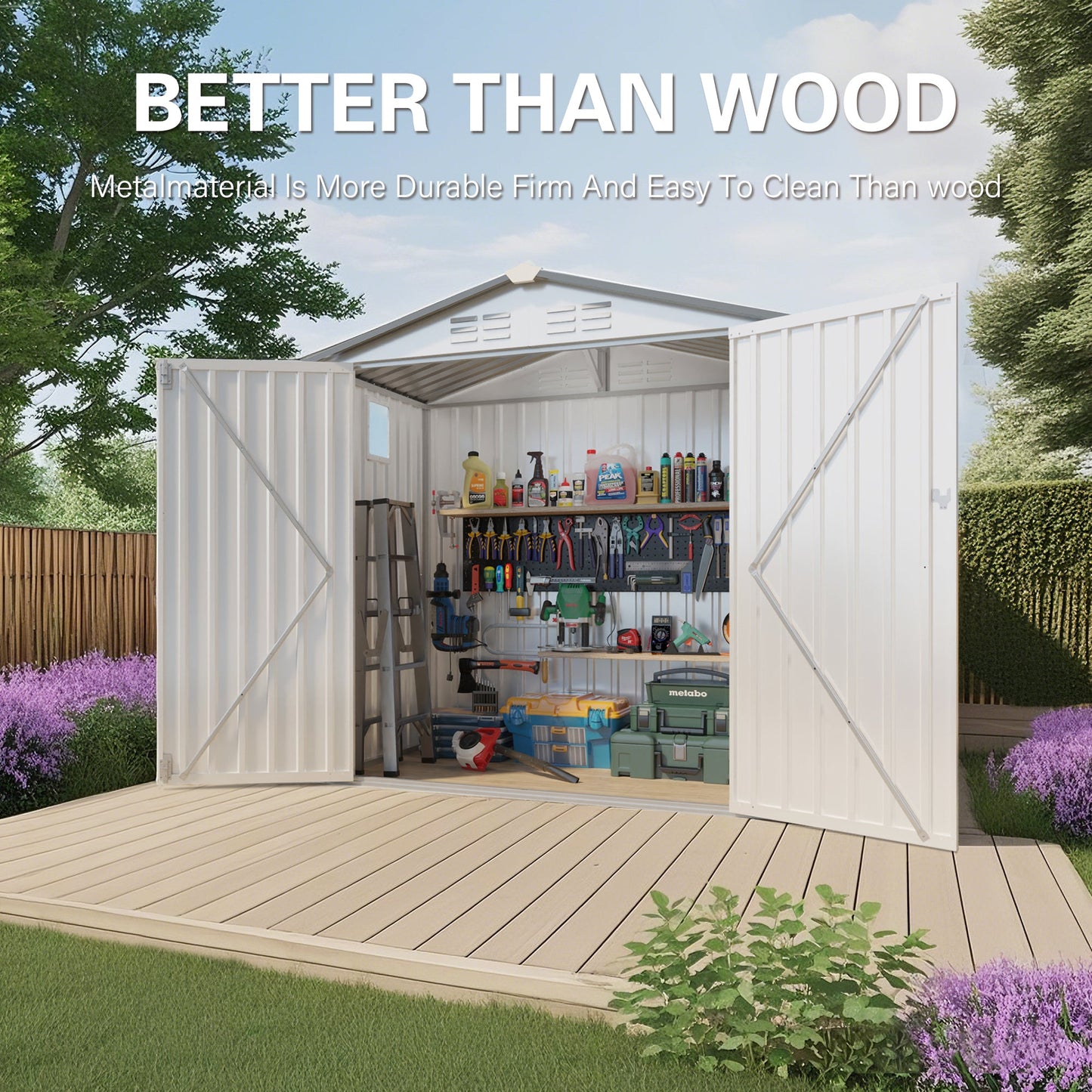6X3.5FT Metal Storage Shed,Tool Shed with Pitched Roof Watertight with Positive Window and Lockable Door Compact Tool Shed for Garden, Backyard,Patio,Sundries and Bike Storage, White+Gray