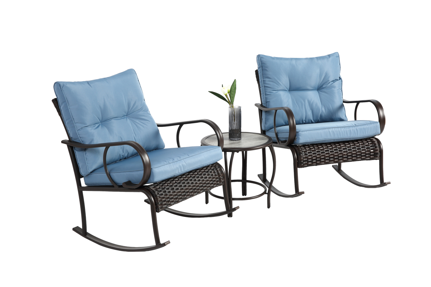 3 Pieces Patio Furniture Set Rocking Bistro Set Outdoor Rattan Conversation with Coffee Table for Garden Balcony Backyard Poolside