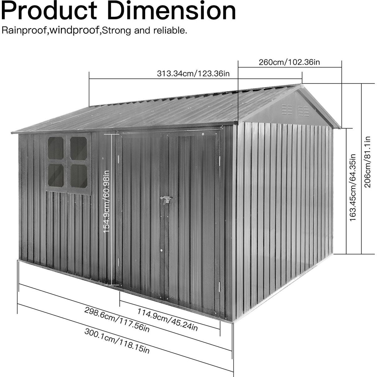 Metal garden sheds 10ftx8ft outdoor storage sheds Grey with window