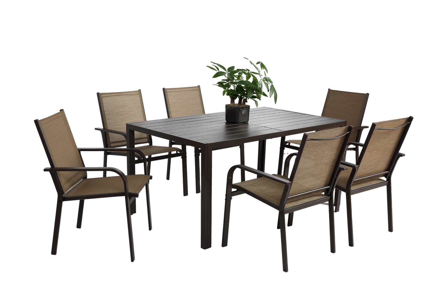 7 Pieces Patio Dining Set, Outdoor Furniture Table and 6 Textilene Chairs, Outdoor Furniture with Rectangular Table