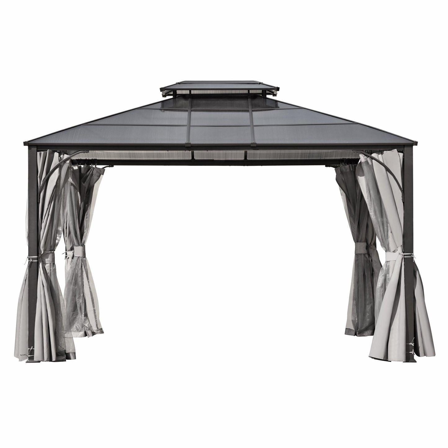 TREXM 10'x12' Hardtop Outdoor Gazebo, Heavy Duty Double Roof Patio Gazebo with Aluminum Frame, Double-Layer Side Walls Mosquito Netting & Privacy Curtains for Patio, Garden, Backyard (Grey)