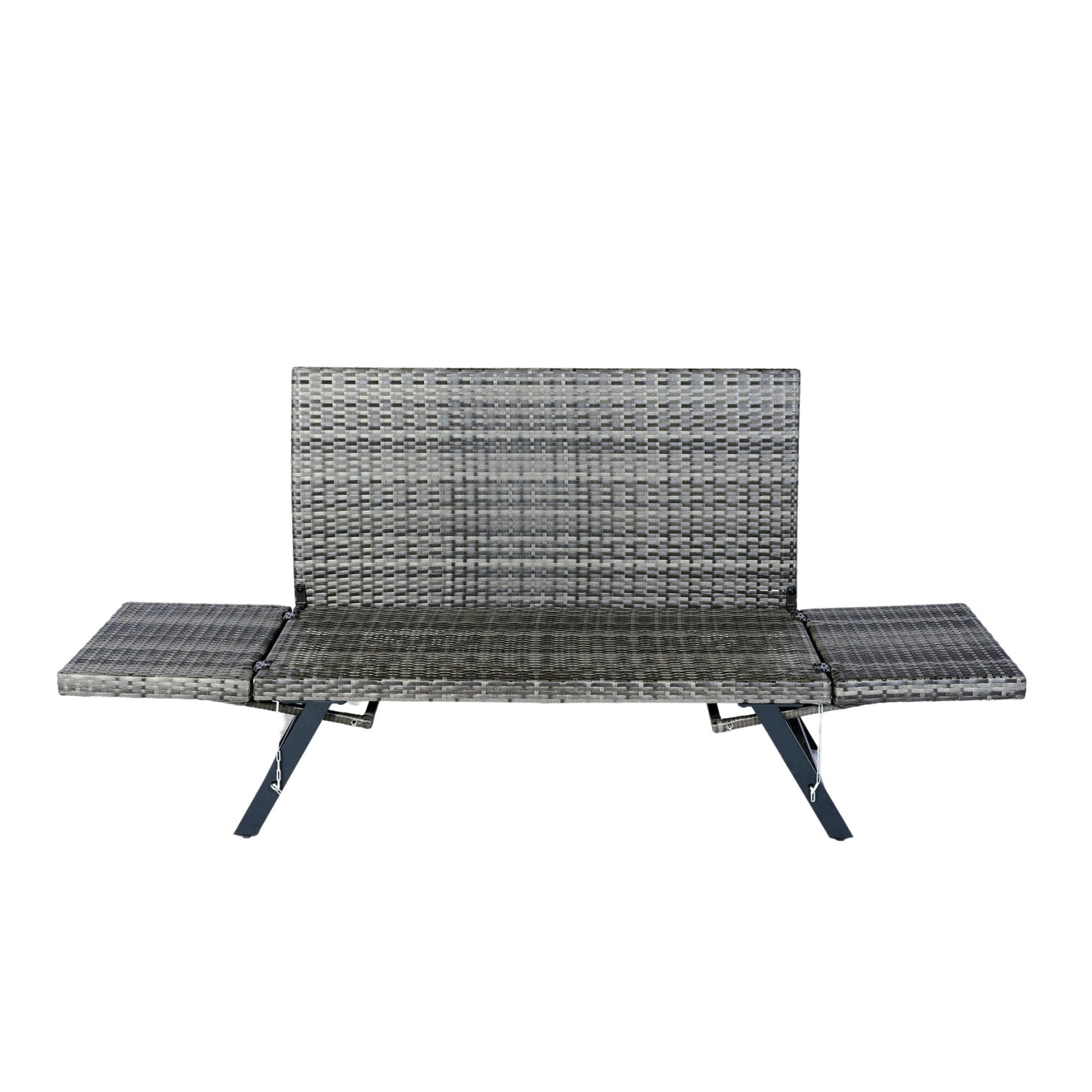 1 PCS Patio Wicker Side Foldable Bench Patio Backyard Conversation Bench Grey Wicker + Dark Grey Cushion