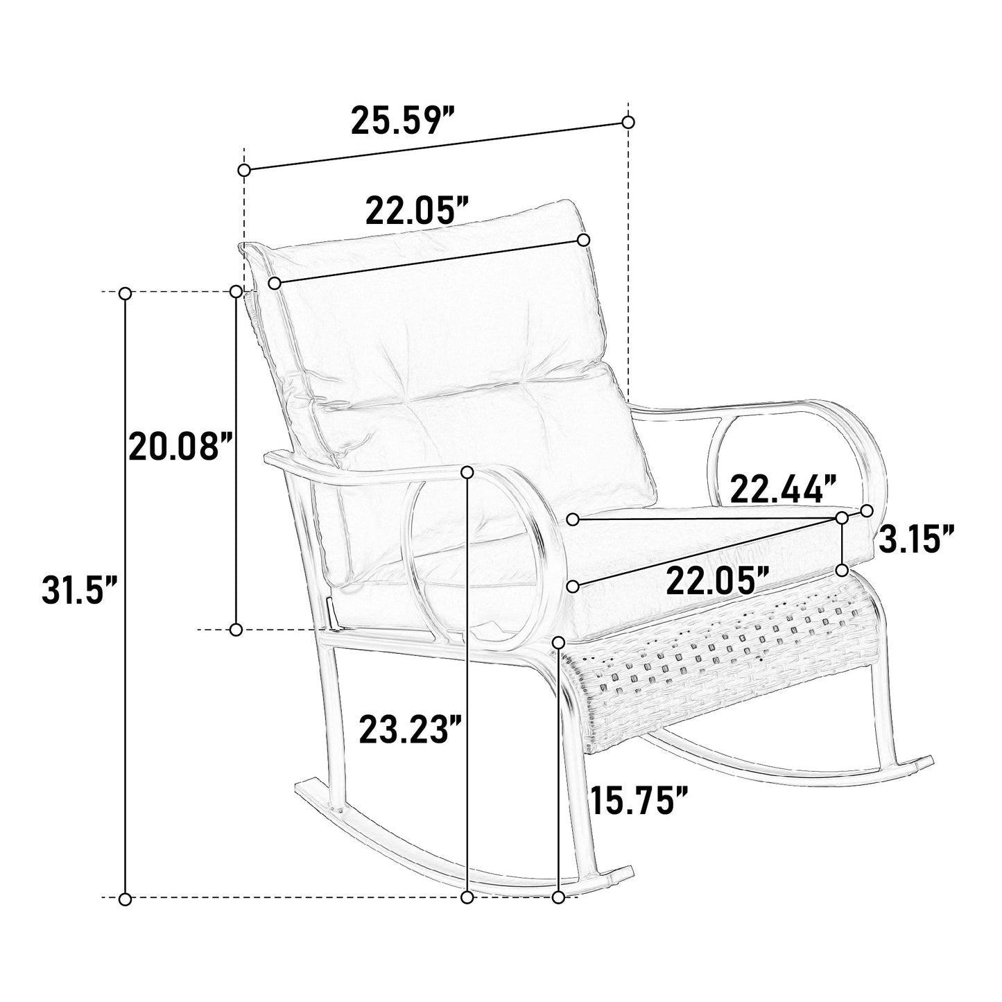 3 Pieces Patio Furniture Set Rocking Bistro Set Outdoor Rattan Conversation with Coffee Table for Garden Balcony Backyard Poolside