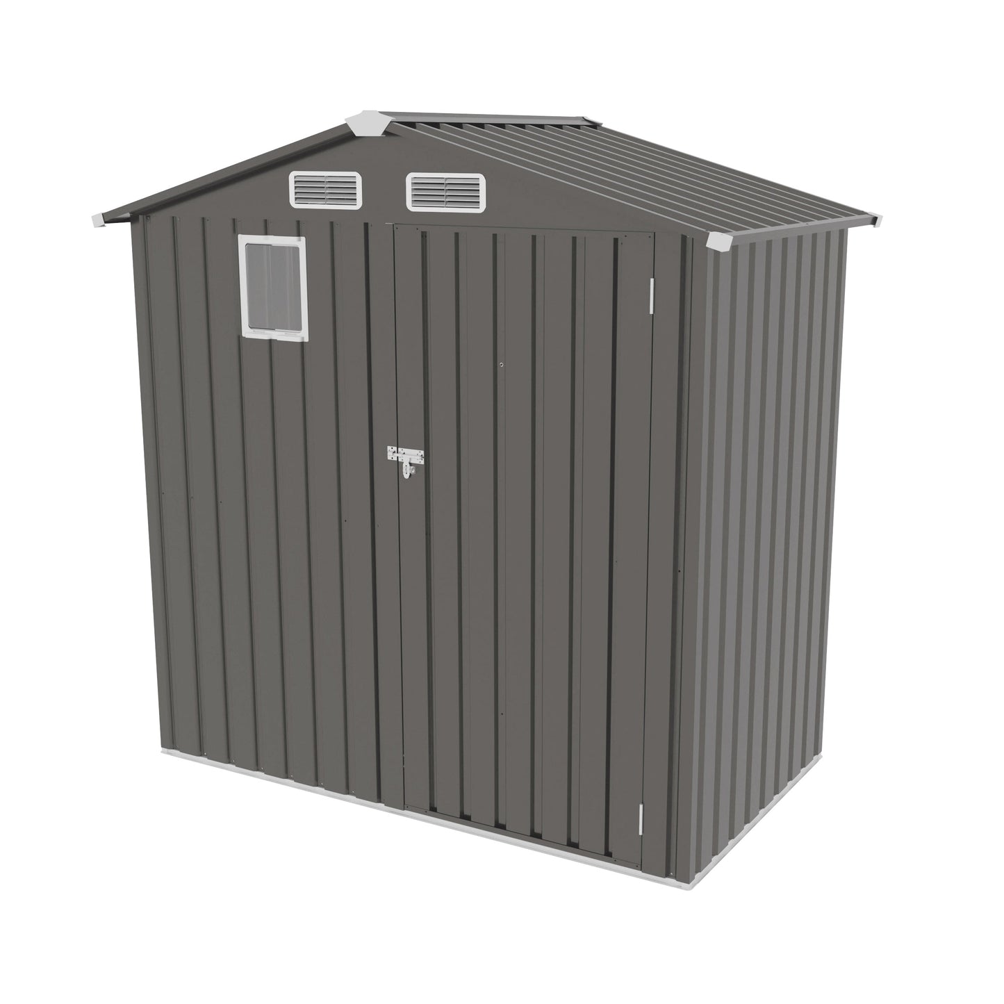 6X 3.5FT Metal Outdoor Storage Shed, Tool Shed with Pitched Roof Watertight with Positive Window and Lockable Door Compact Metal Tool Room for Garden, Backyard, Patio, Sundries and Bike Storage, Gray