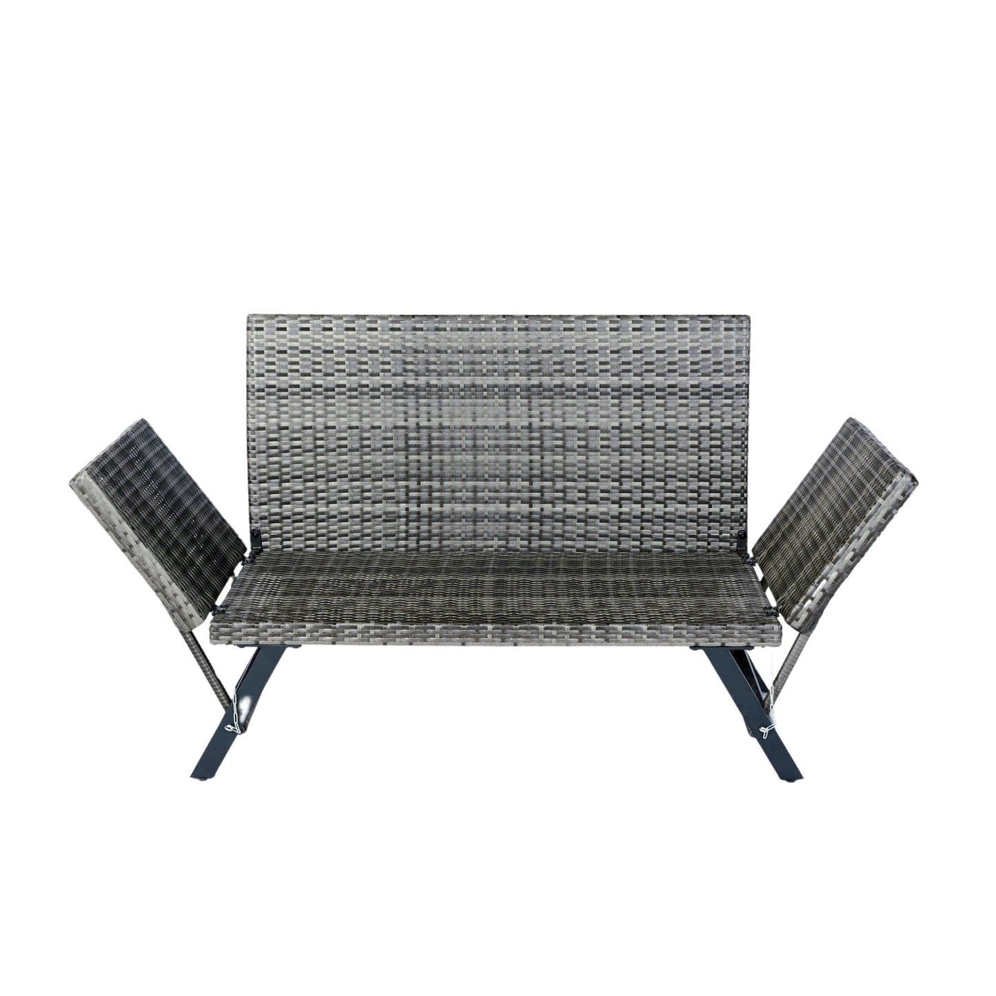 1 PCS Patio Wicker Side Foldable Bench Patio Backyard Conversation Bench Grey Wicker + Dark Grey Cushion