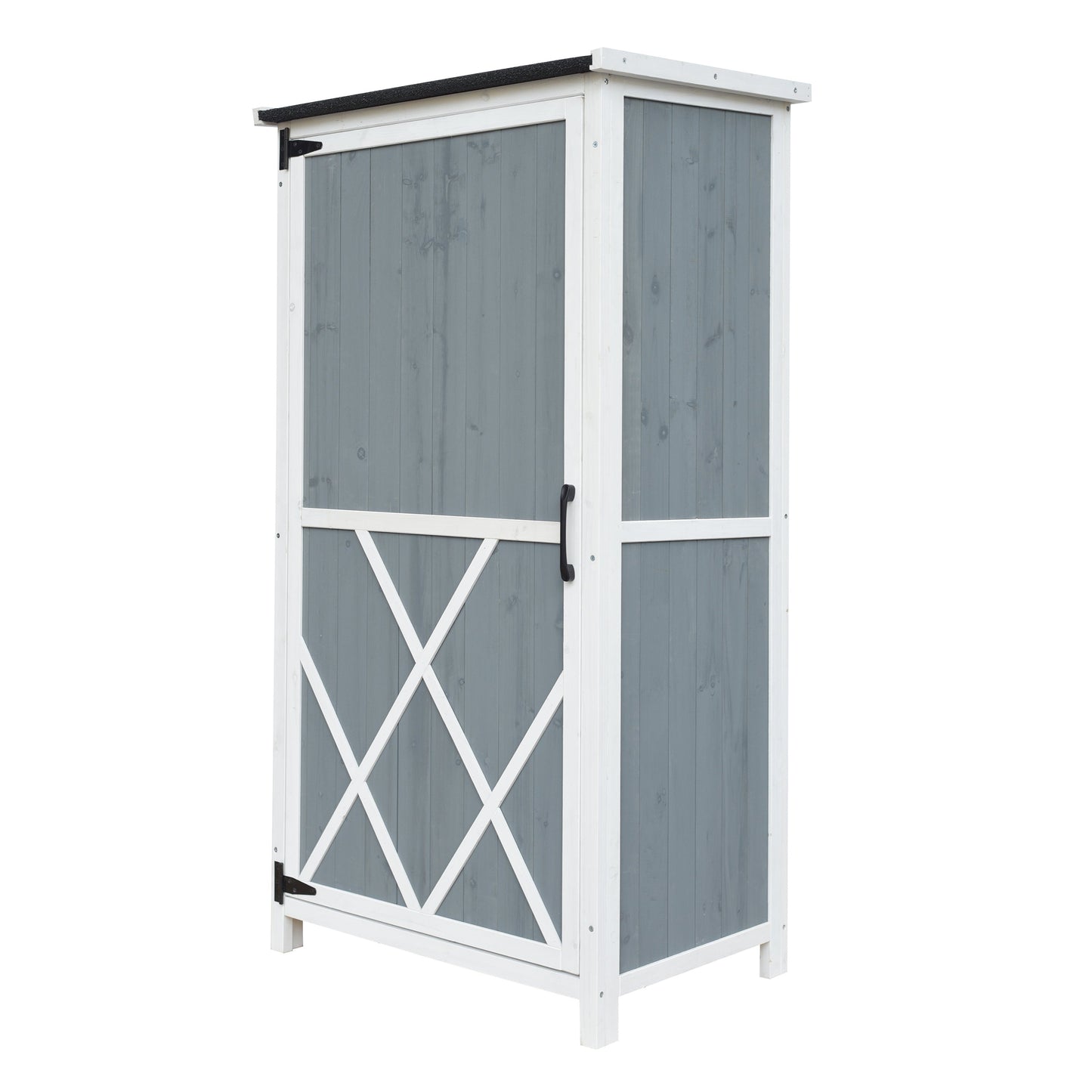 54' Two-Tone Storage Shed - Gray & White Design with Sloped Roof & 5 Customizable Compartments