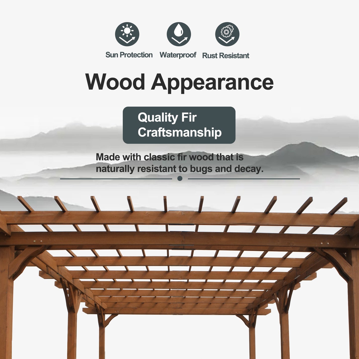 12' x 16' Outdoor Gazebo Wooden Grape pergola for Climbing Plant Support, Garden, Terrace, Backyard, Deck, Brown