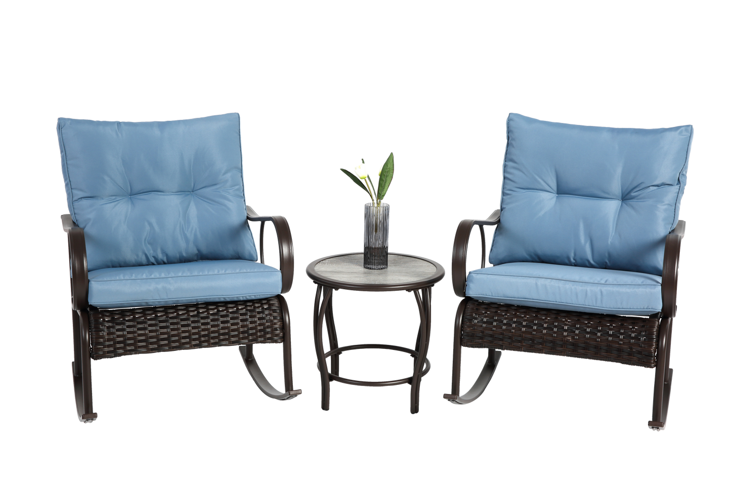 3 Pieces Patio Furniture Set Rocking Bistro Set Outdoor Rattan Conversation with Coffee Table for Garden Balcony Backyard Poolside