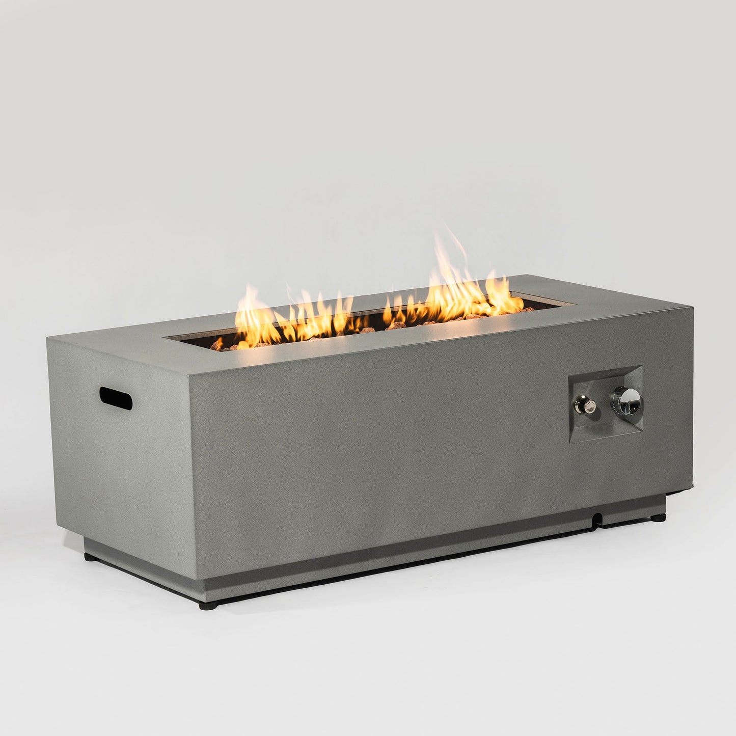 42' Propane Gas Fire Pit Table, 50000 BTU Rectangular Steel Fire Pit with Glass Wind Guard for Outside Patio Deck Garden Courtyard -Gray