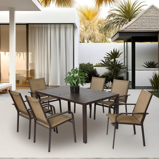 7 Pieces Patio Dining Set,  Outdoor Furniture Table and 6 Textilene Chairs, Outdoor Furniture with Rectangular Table