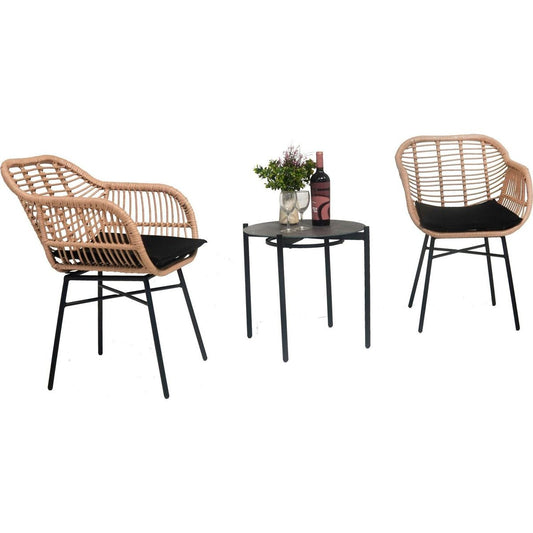 3 Pieces Of Luxury Outdoor Wicker Furniture - Patio Bistro Style Table And Chair Combination