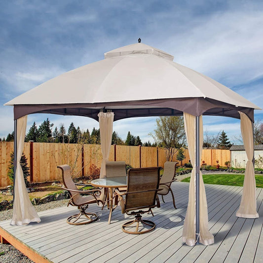 10x12 FT Softtop Metal Gazebo with Mosquito Net&Sunshade Curtains,Sturdy Heavy Duty Double Roof Canopy