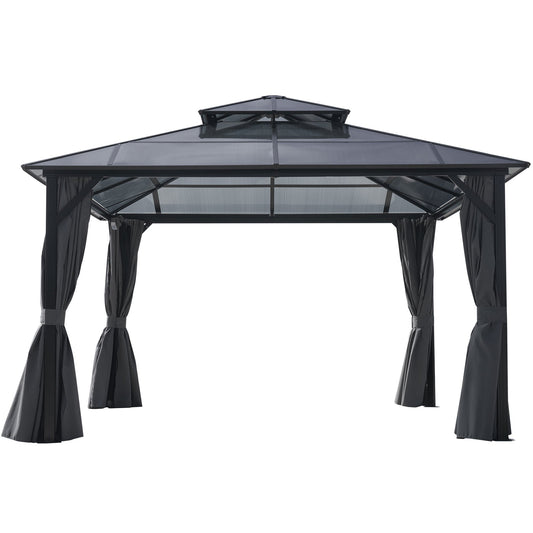 12x16FT Hardtop Gazebo Double Roof Canopy Outdoor with Netting and Curtains