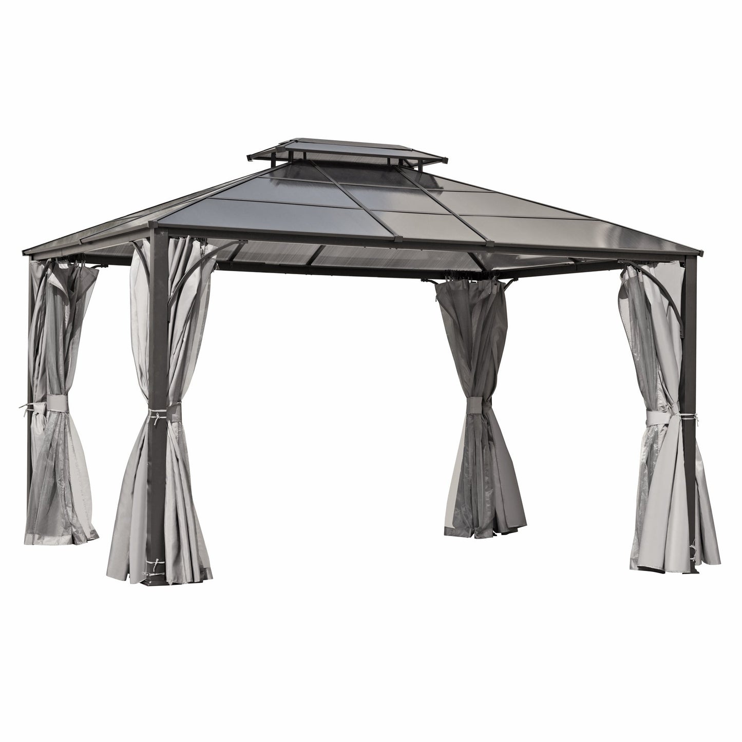 TREXM 10'x12' Hardtop Outdoor Gazebo, Heavy Duty Double Roof Patio Gazebo with Aluminum Frame, Double-Layer Side Walls Mosquito Netting & Privacy Curtains for Patio, Garden, Backyard (Grey)