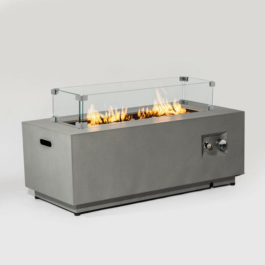 42' Propane Gas Fire Pit Table, 50000 BTU Rectangular Steel Fire Pit with Glass Wind Guard for Outside Patio Deck Garden Courtyard -Gray