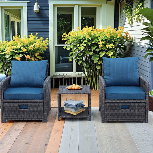 5 Pieces Wicker Patio Furniture Set Outdoor Patio Chairs with Ottomans Conversation Furniture with coffetable for Poolside Garden Balcony