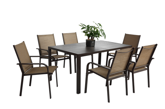 7 Pieces Patio Dining Set,  Outdoor Furniture Table and 6 Textilene Chairs, Outdoor Furniture with Rectangular Table