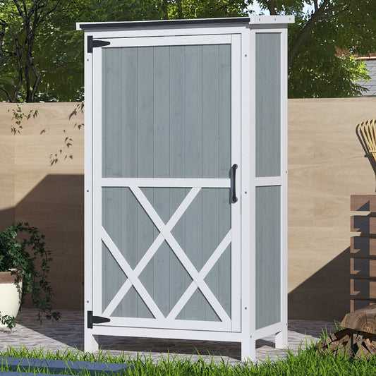 54' Two-Tone Storage Shed - Gray & White Design with Sloped Roof & 5 Customizable Compartments