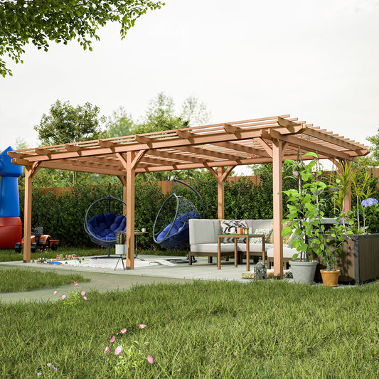 12' x 16' Outdoor Gazebo Wooden Grape pergola for Climbing Plant Support, Garden, Terrace, Backyard, Deck, Brown